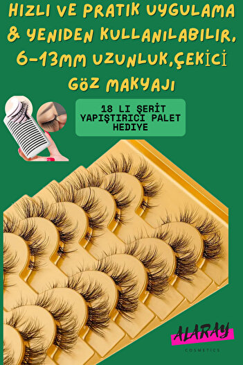 alaraycosmetics Takma Ipek Kirpikler 3d Anime Günlük Makyaja Uygun 10 Çift Eyelash Palet 18 Lı Yapıştırıcı Palet