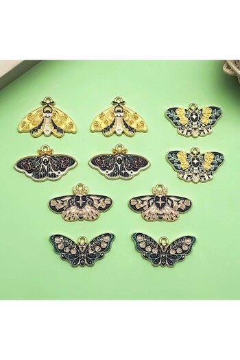 Choice Mix-10pcs 10pcs Alloy Enamel Halloween Decoration Charms Exquisite Pattern Moth Butterfly Pendants f