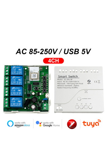 Choice CASE AC 85-250V 4 Channel Zigbee Smart Remote Control Switch 5V-250V Automatic RF433 4CH Relay Modul