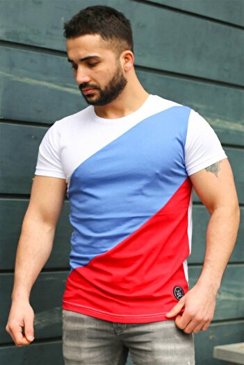Madmext Colour Blocked White T-shirt 3018