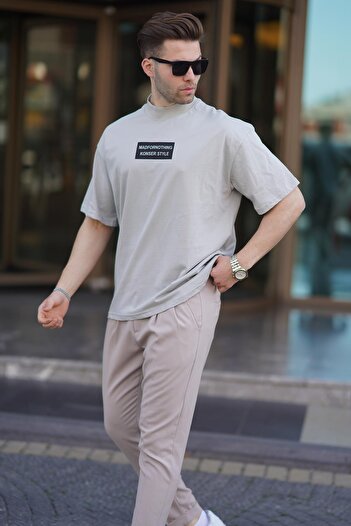 Madmext Ανδρικό μπλουζάκι Oversize με ψηλό γιακά, βαμμένο γκρι 7005