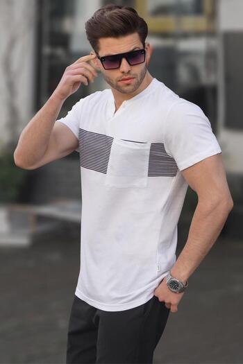 Madmext White Pocket Detailed Regular Fit Men's T-shirt 6094