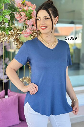 İnce Topuk V-Neck Bamboo Basic Tshirt 5Y099