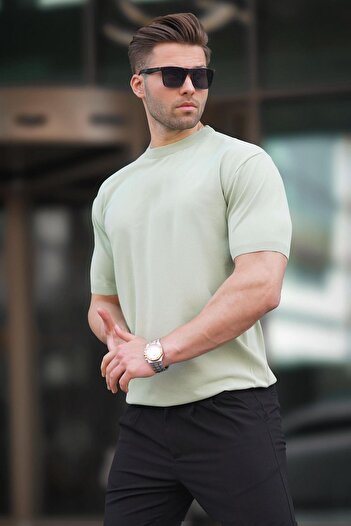 Madmext Ανδρικό μπλουζάκι Green Crew Neck Basic 6883