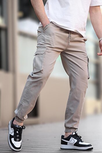 Madmext Men's Cargo Pocket Stone Color Trousers 5447