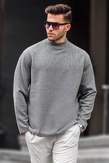 Madmext Anthracite Turtleneck Oversize Men's Sweater 6114