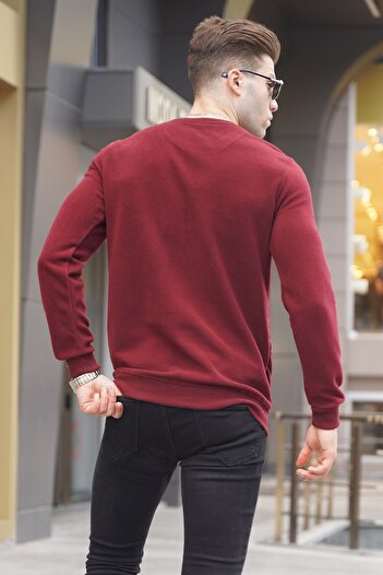 Madmext Claret Red Basic Crew Neck Knitwear Sweater 5965