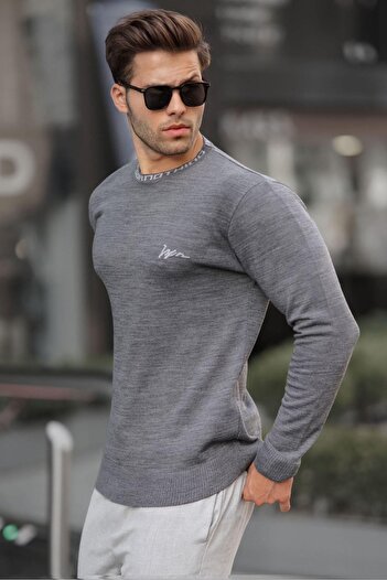 Madmext Anthracite Crew Neck Men's Knitwear Sweater 6847