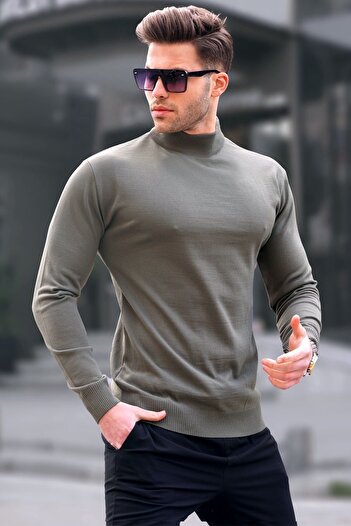 Madmext Green Slim Fit Half Turtleneck Men's Knitwear Sweater 6343