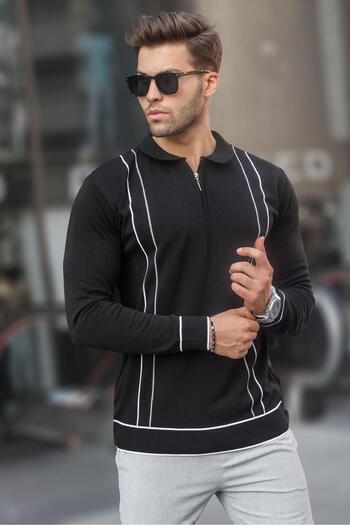 Madmext Black Zippered Polo Neck Knitwear Men's Sweater 6823
