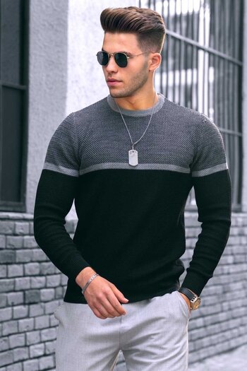 Madmext Ανδρικό πουλόβερ Black Color Block 4734