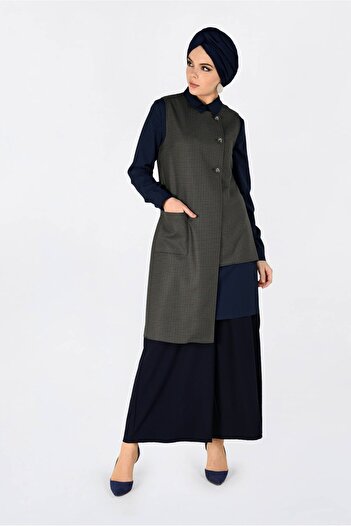 Alvina Asymmetric Cut Gingham Patterned 2-Piece Tunic 4756