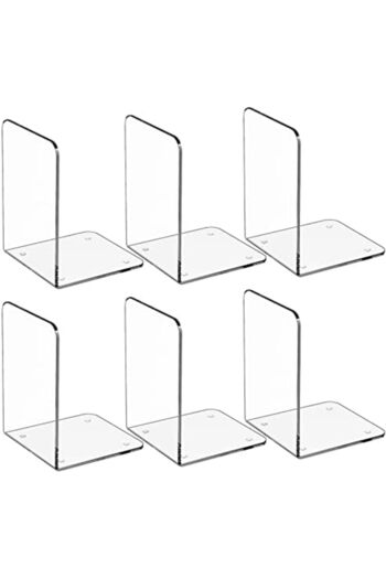 Generic 6-pack Clear Acrylic Bookends - 7.3x5.5in Heavy Duty Non-skid Shelf Organizers For Books & Media