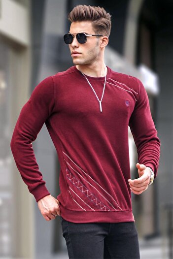 Madmext Claret Red Basic Crew Neck Knitwear Sweater 5965