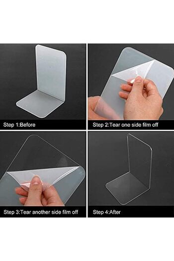 Generic Set Of 8 Clear Acrylic Heavy Duty Bookends For Shelves, Office, Library – 7.3" X 4.8" X 4.8"