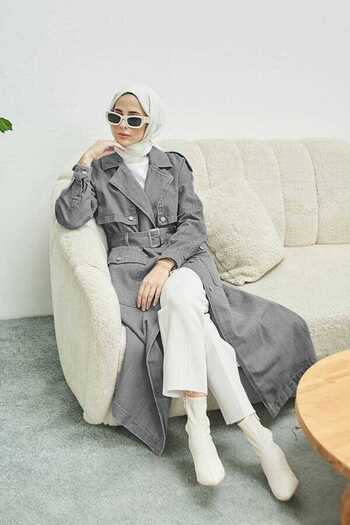 Neways 6625-Raglan Sleeve Trench Coat Gray