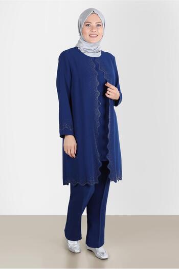 Alvina Crepe Double Pants.Stone Detailed - Set 20242