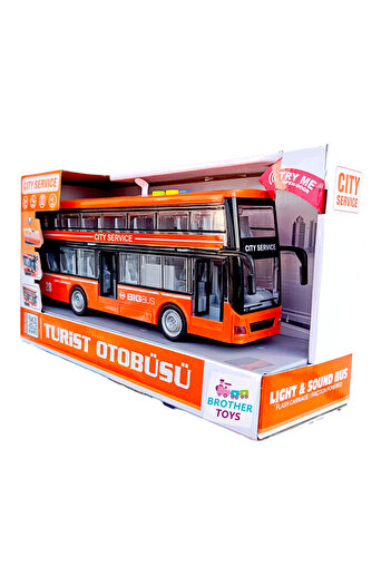 Brother Toys Tourist Sightseeing Bus 2 Two-Decker Front and Middle Door Openable Toy City Bus with Sound and Light 27 cm