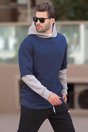 Madmext Ανδρικό φούτερ με κουκούλα Navy Blue 7071 - Λεπτομέρεια τσέπης