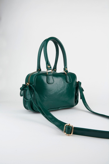 Vivaq Women's Mila Green Wrinkled Shiny Faux Leather Zipper Closure Strap Handbag and Shoulder Bag