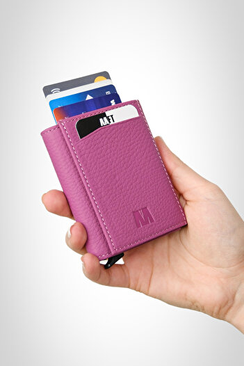MFT Leather Design Genuine Matte Leather Pink Mechanismed Wallet - Retro (2660)