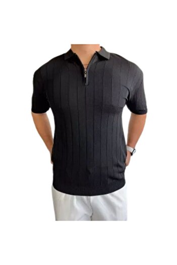 Lonca Tekstil Men's Regular Fit Polo Neck Short Sleeve Knitwear T-Shirt