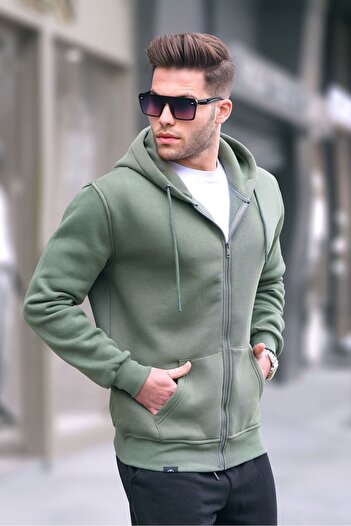 Madmext Khaki Green Hooded Regular Fit Men's Sweatshirt 6033