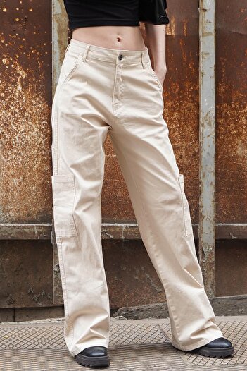 Madmext Bej Straight Fit Kargo Pantolon Mg1601