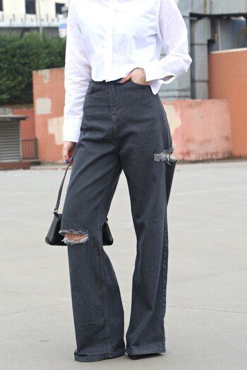 Madmext Smoked Ripped Detailed Palazzo Jean Mg1560