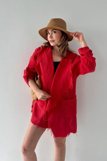 bb butik basic Seasonal Muslin Fabric Tassel Stitched Jacket Bb-Msx024
