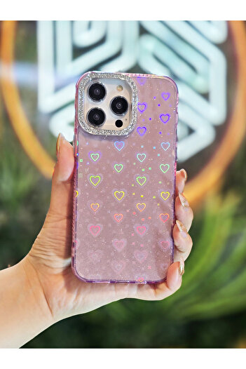 OSG Heart Pattern Shock Absorbing Premium Luxury Case That Changes Color in Light Compatible with iPhone 16 Pro Max