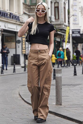 Madmext Camel Straight Fit Kargo Pantolon Mg1601