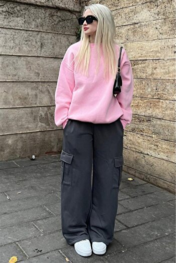 Madmext Kadın Füme Geniş Paça Kargo Cepli Eşofman Altı Mg1615