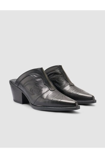 Cabani 100% Genuine Leather Black Women's Cowboy Slippers