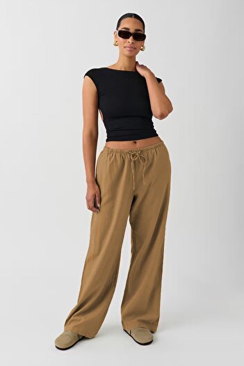 Madmext MG2020 Model - Camel Colored Elastic Waisted Loose Cut Trousers