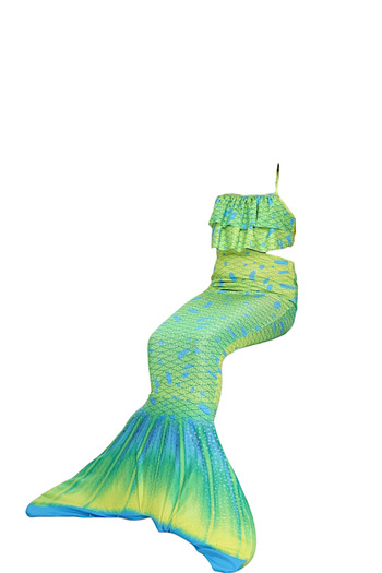 Lolliboomkids Girl's Mermaid Mermaid Ruffle Bikini / Swimsuit 3 Piece Suit Green Color Transition Concept