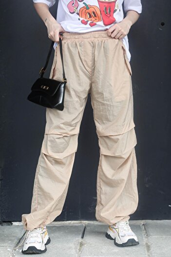 Madmext Béžové dámské kalhoty Parachute Jogger Mg1726