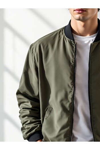 Gameyal Unisex Χακί Oversize Διπλή Τσέπη Bomber Jacket College Jacket