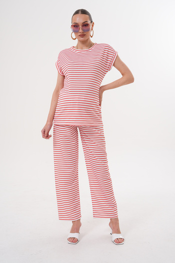 Miss Dünya Lissa Pregnant and Maternity Waist Adjustable Striped Bottom-Top Set