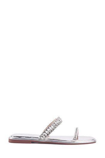 Nine West Καλές γυναικείες φλατ παντόφλες ασημί 4fx