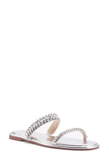 Nine West Καλές γυναικείες φλατ παντόφλες ασημί 4fx