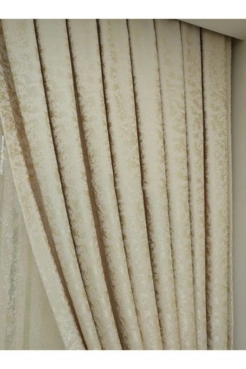 farbateks Ecru Cream Linen Jacquard Modern Pattern 3 Layer Pleated Background Curtain