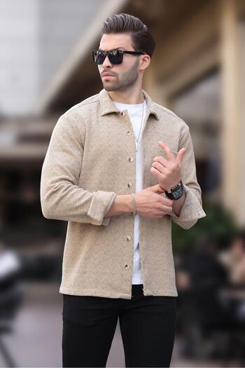 Madmext Ανδρικό πουκάμισο Fleece - Camel Pattern, Single Pocket, Model 6752