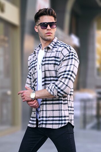 Madmext Béžová dřevorubecká košile Regular Fit 5553