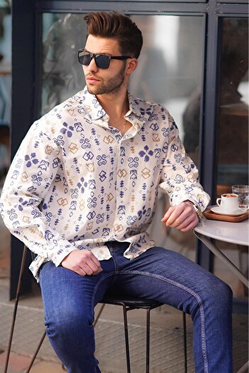 Madmext Ανδρικό πουκάμισο Oversize με μακρυμάνικο μπλε σχέδιο 6731