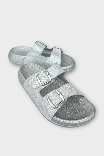 Liger Women's Silvery Double Band Adjustable Buckle Slippers Silver
