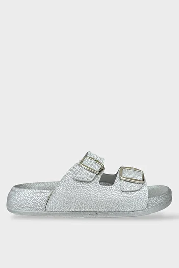 Liger Women's Silvery Double Band Adjustable Buckle Slippers Silver