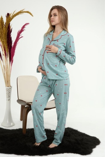 LadyMina Pijama Χτενές Βαμβακερές Διπλές Πιτζάμες για Εγκυμοσύνη και Μητρότητα