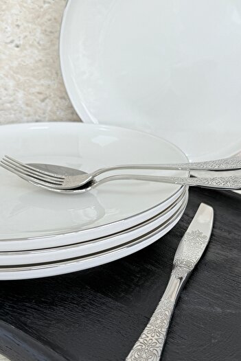 porselenden Modern Silver Cream 4-Person 27 cm Premium Porcelain Serving Plate Set