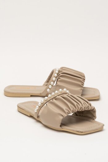 Liger Women's Pearl Stone Drawstring Slippers Beige